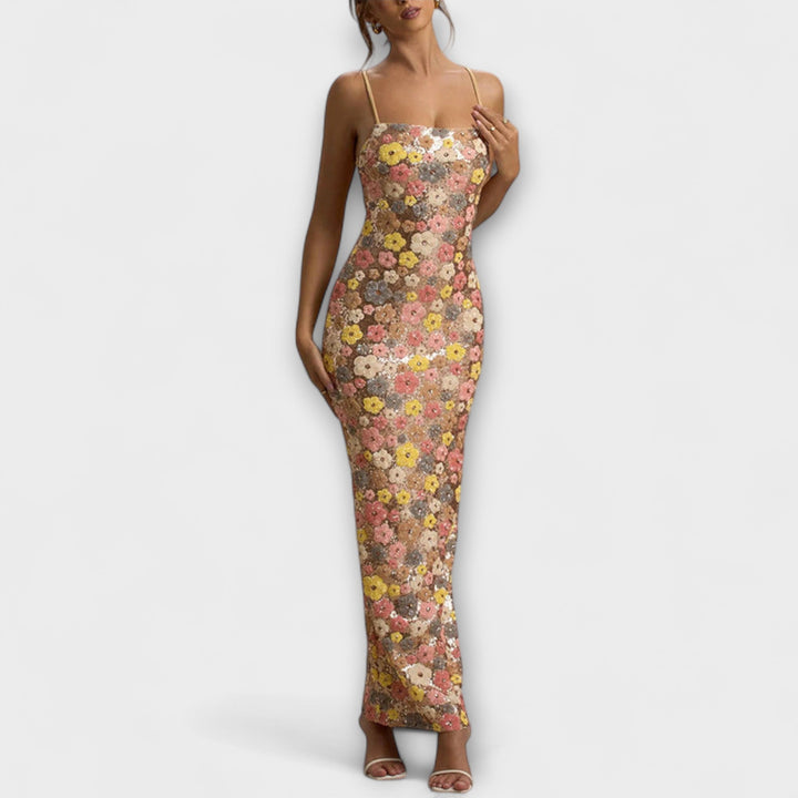 Elaira – Pailletten-Maxikleid mit geschlitztem Saum