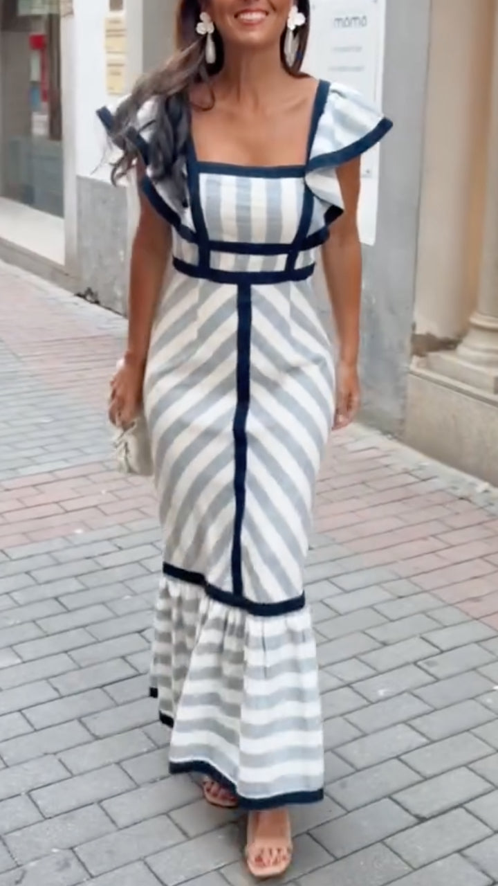 Flora – Fließendes Retro-Maxikleid mit Streifenmuster