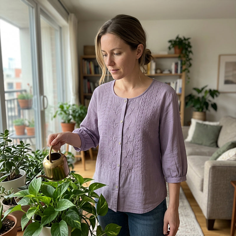 Lorrie - Bluse aus bestickter Baumwolle und Leinen