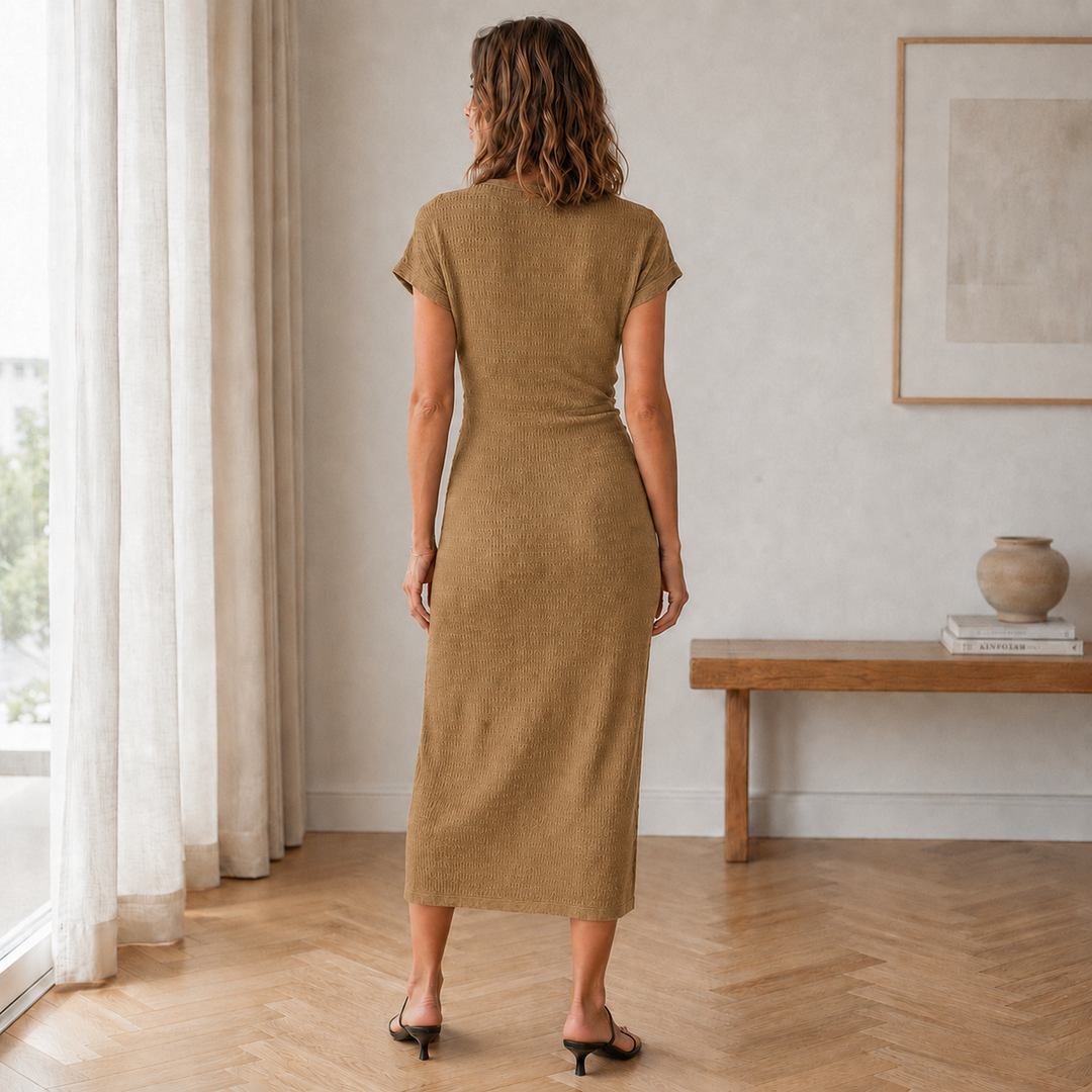 Pricila - Geripptes Midikleid mit Knoten-Detail