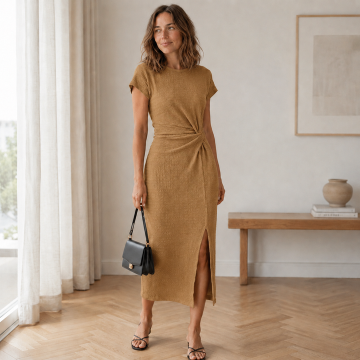 Pricila - Geripptes Midikleid mit Knoten-Detail
