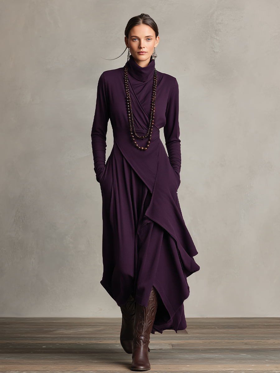 Carrie – Asymmetrisches Strick-Maxikleid mit Rollkragen