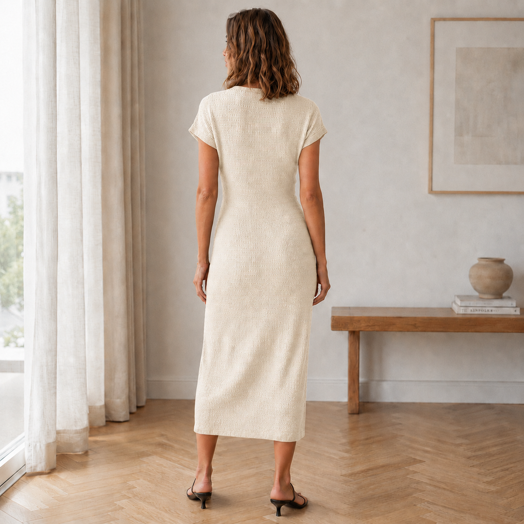 Pricila - Geripptes Midikleid mit Knoten-Detail
