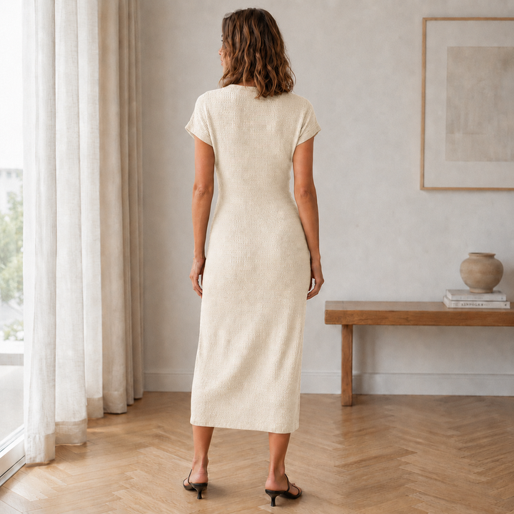 Pricila - Geripptes Midikleid mit Knoten-Detail