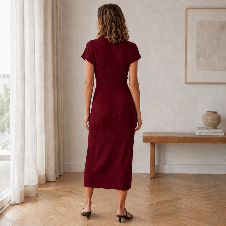 Pricila - Geripptes Midikleid mit Knoten-Detail