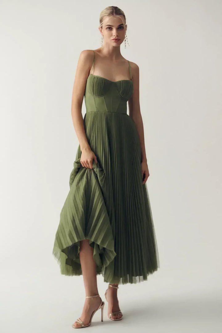 Serena – Midikleid mit strukturiertem Oberteil und Plisseerock