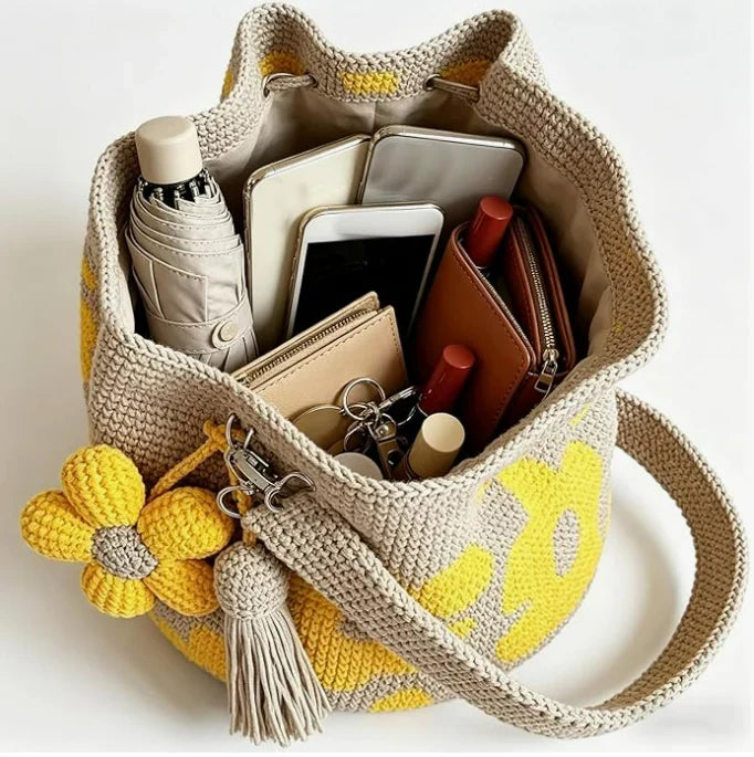 Livia - Handgefertigte Häkel-Tragetasche mit Blumenmuster