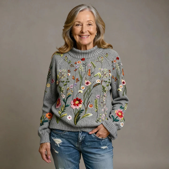 Loisa – Gestrickter Rollkragenpullover mit Vintage-Blumenmuster