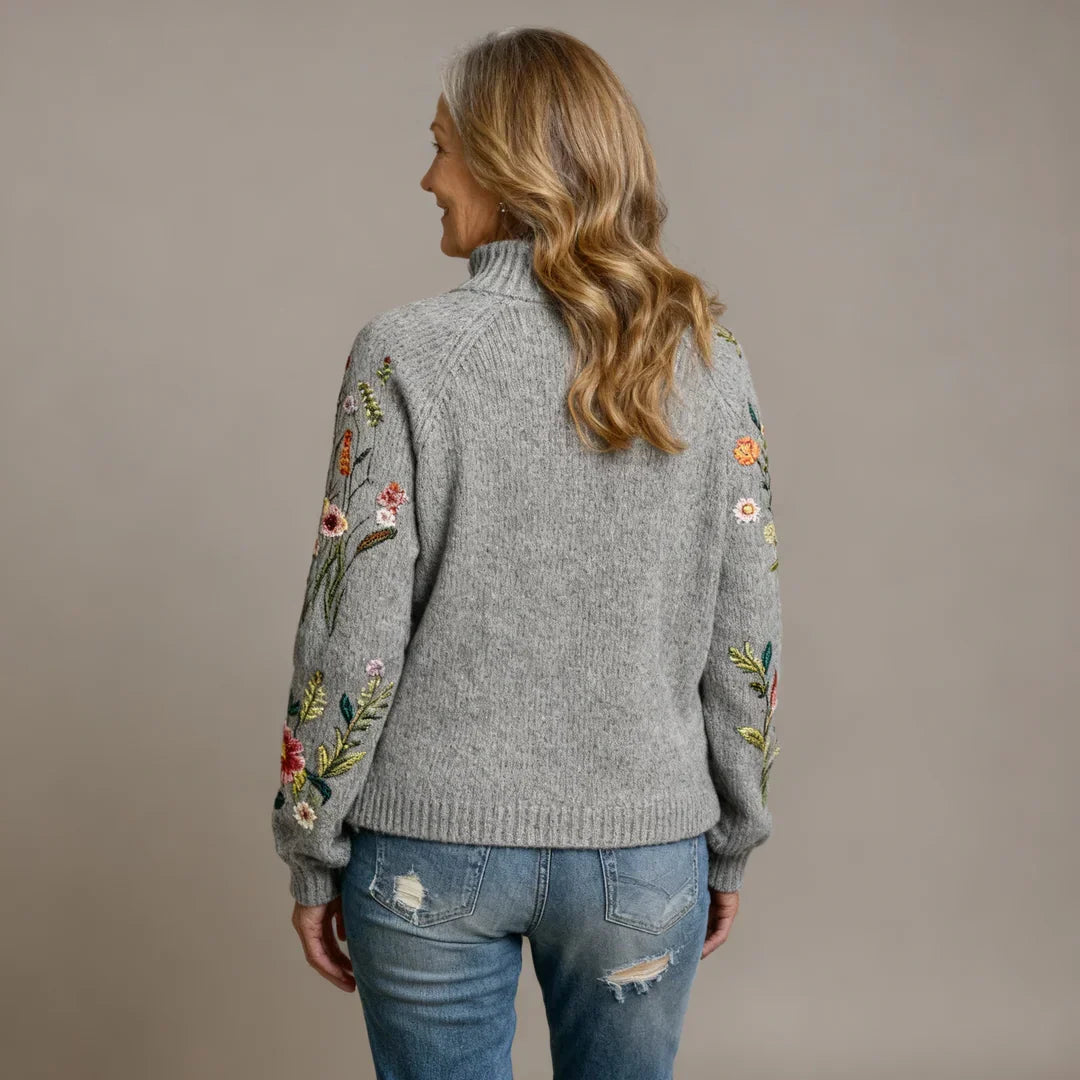 Loisa – Gestrickter Rollkragenpullover mit Vintage-Blumenmuster