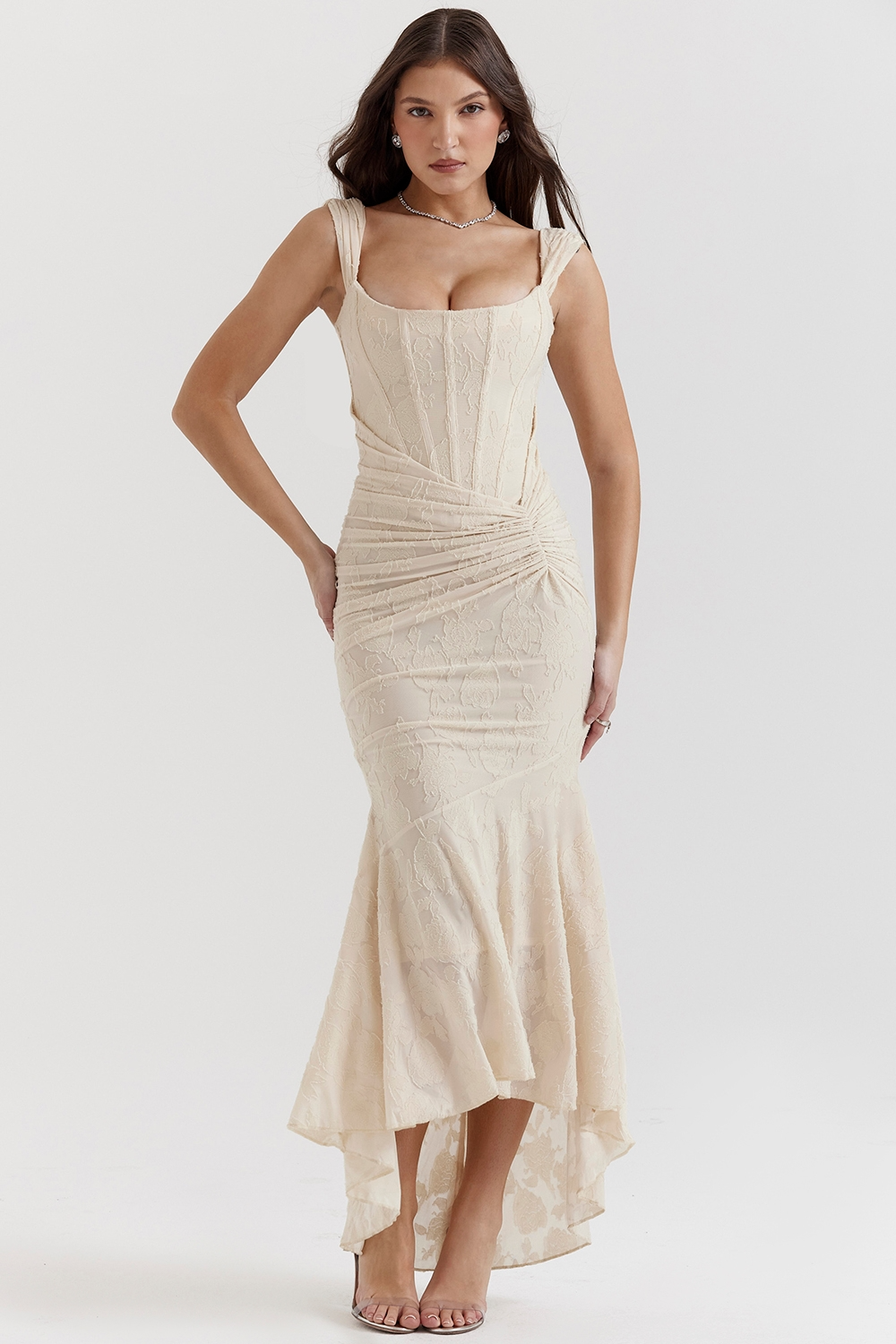 Noemi – Maxi-Kleid aus Spitze mit Drapierung