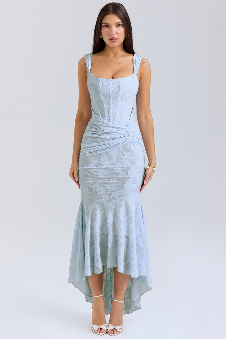 Noemi – Maxi-Kleid aus Spitze mit Drapierung