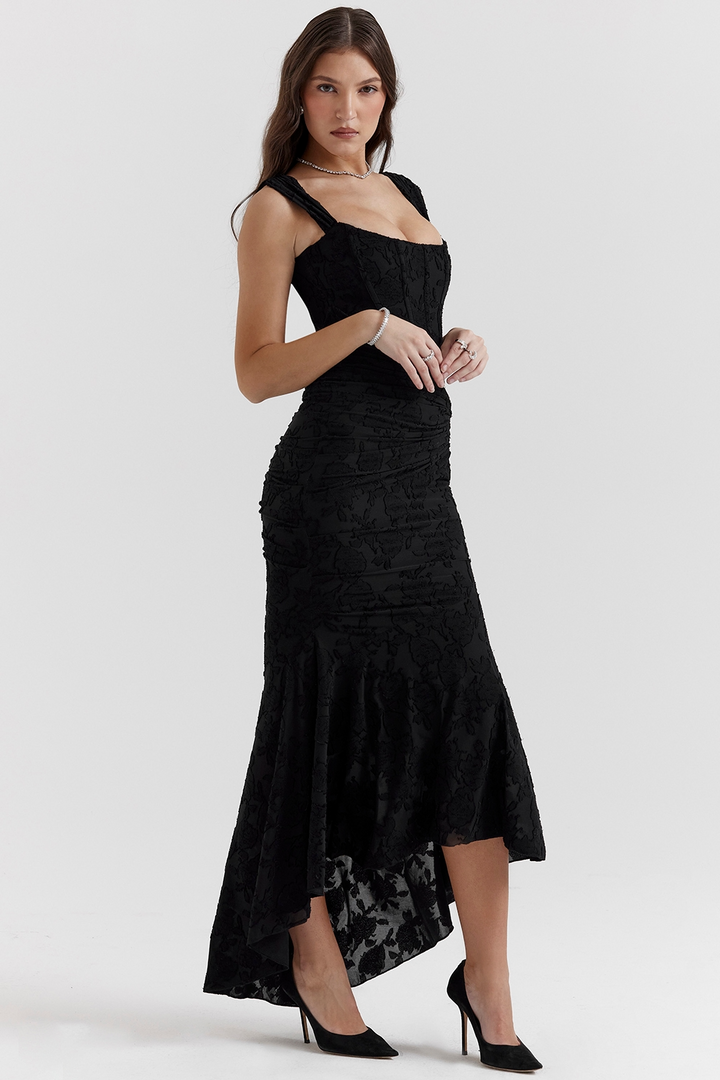 Noemi – Maxi-Kleid aus Spitze mit Drapierung