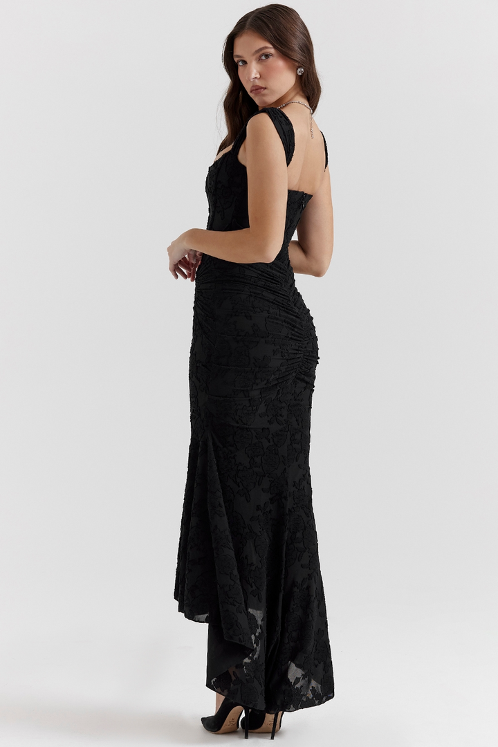 Noemi – Maxi-Kleid aus Spitze mit Drapierung