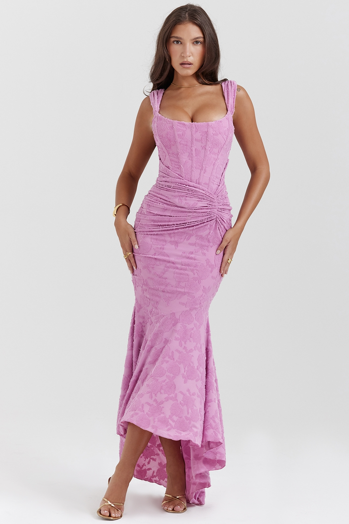 Noemi – Maxi-Kleid aus Spitze mit Drapierung