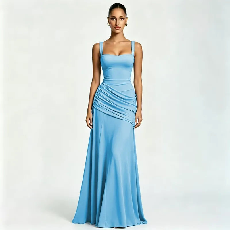 Seri – Maxi-Kleid mit gerafftem eckigem Ausschnitt