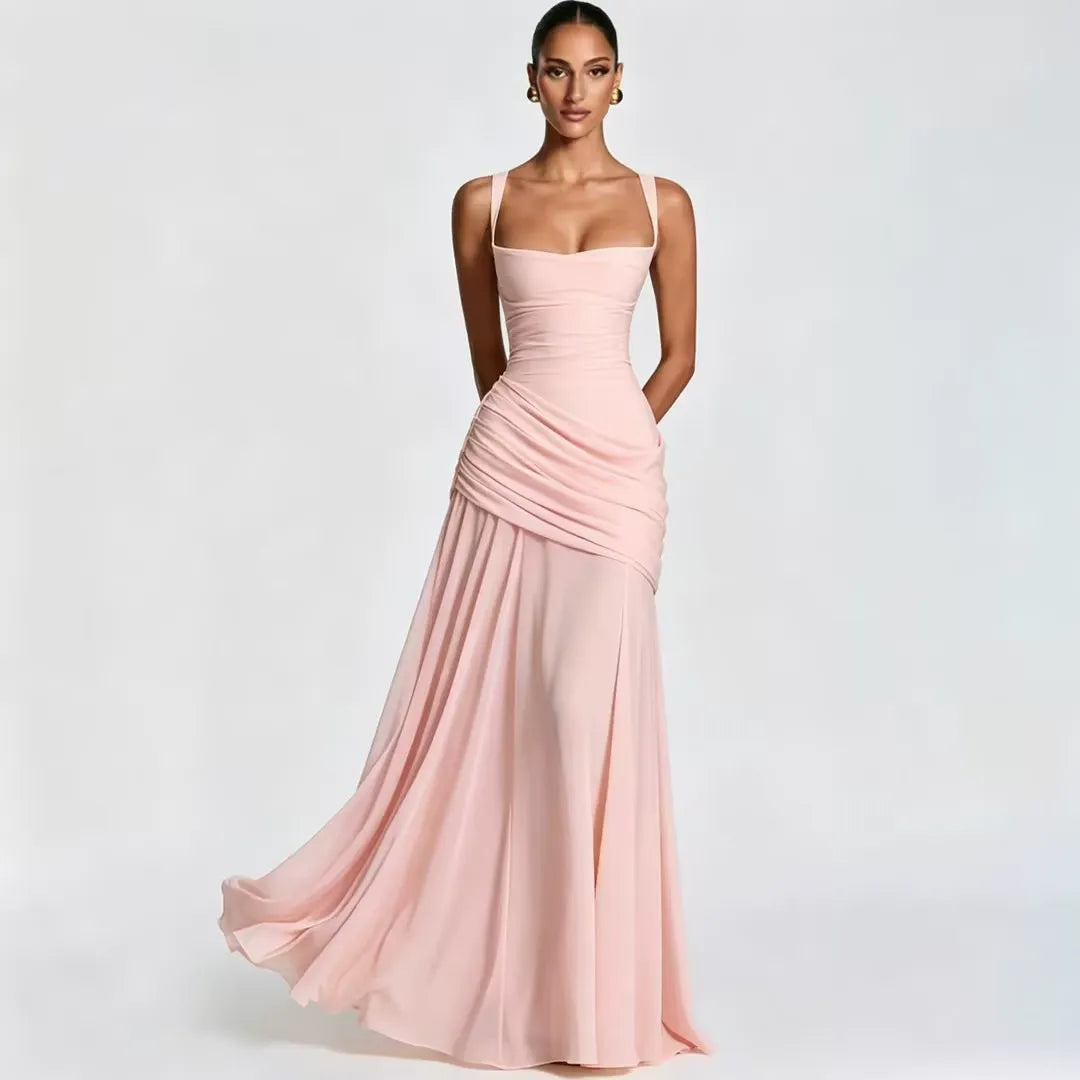Seri – Maxi-Kleid mit gerafftem eckigem Ausschnitt
