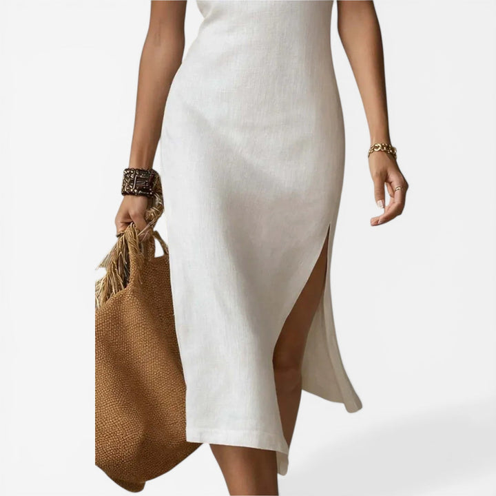 Marilou – Geripptes Midikleid mit Schlitz, elegant und ärmellos