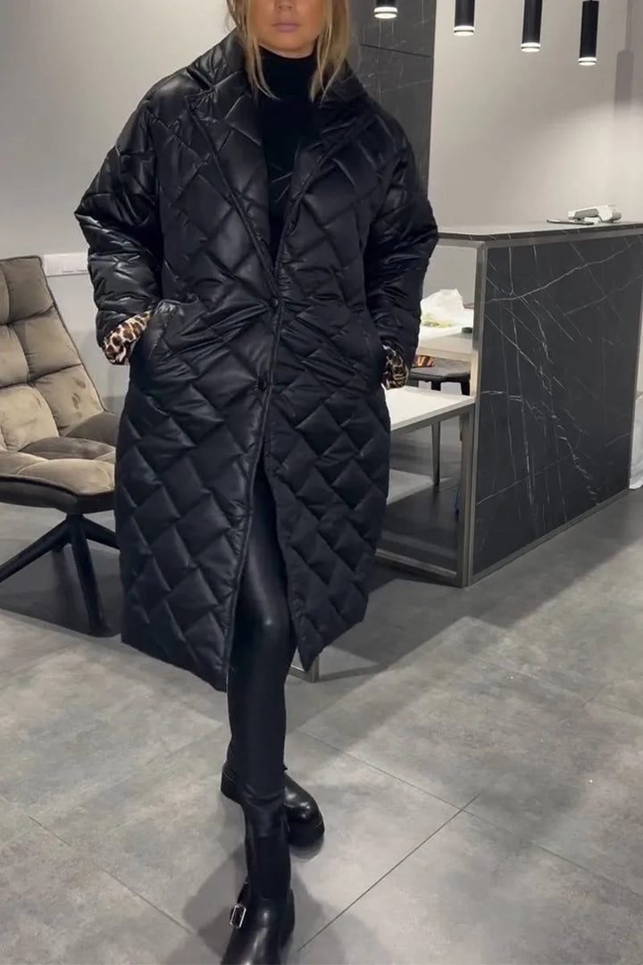 Kendall – Gesteppter mittellanger Mantel mit Leopardenfutter