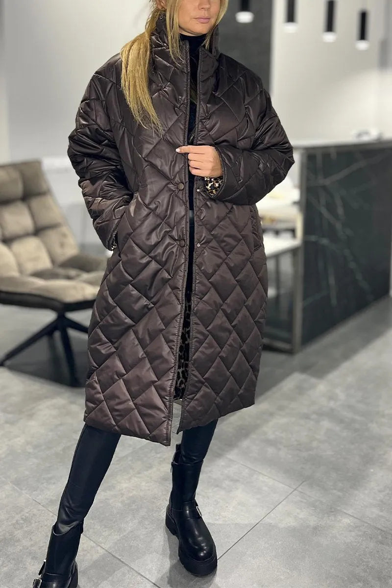 Kendall – Gesteppter mittellanger Mantel mit Leopardenfutter
