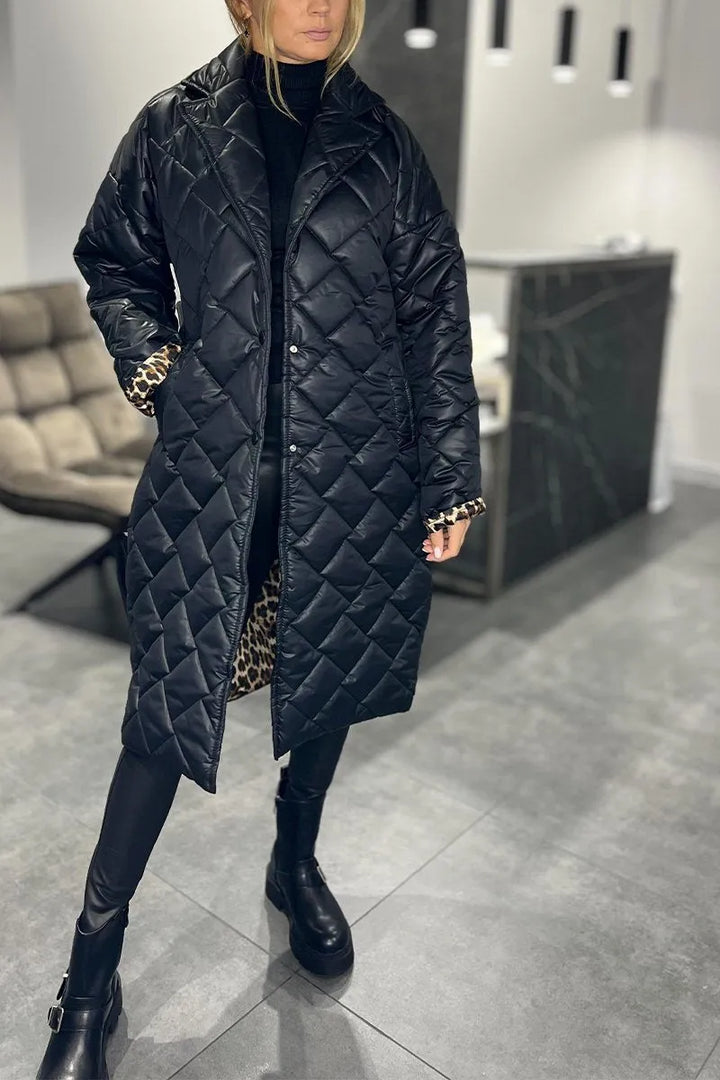 Kendall – Gesteppter mittellanger Mantel mit Leopardenfutter