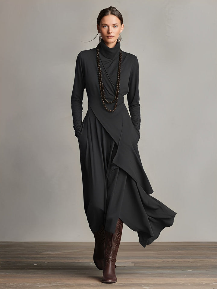 Carrie – Asymmetrisches Strick-Maxikleid mit Rollkragen