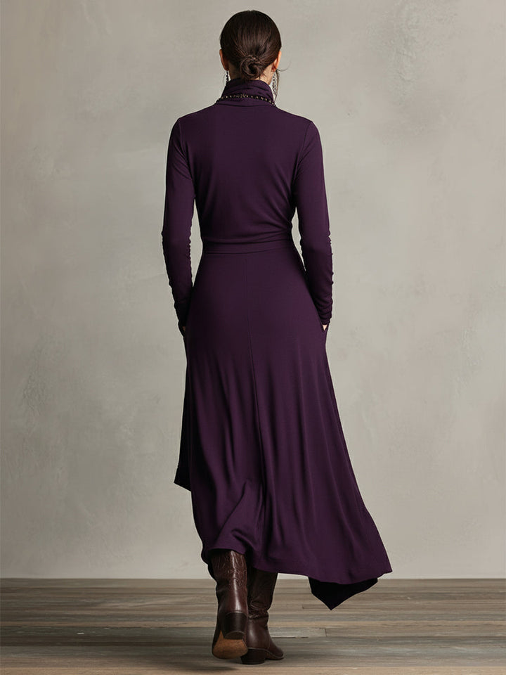 Carrie – Asymmetrisches Strick-Maxikleid mit Rollkragen