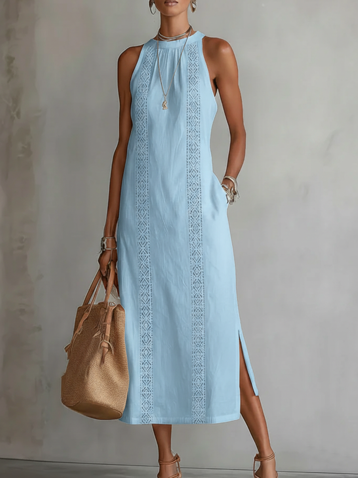 Janina – Midi-Kleid aus Leinen mit Stehkragen