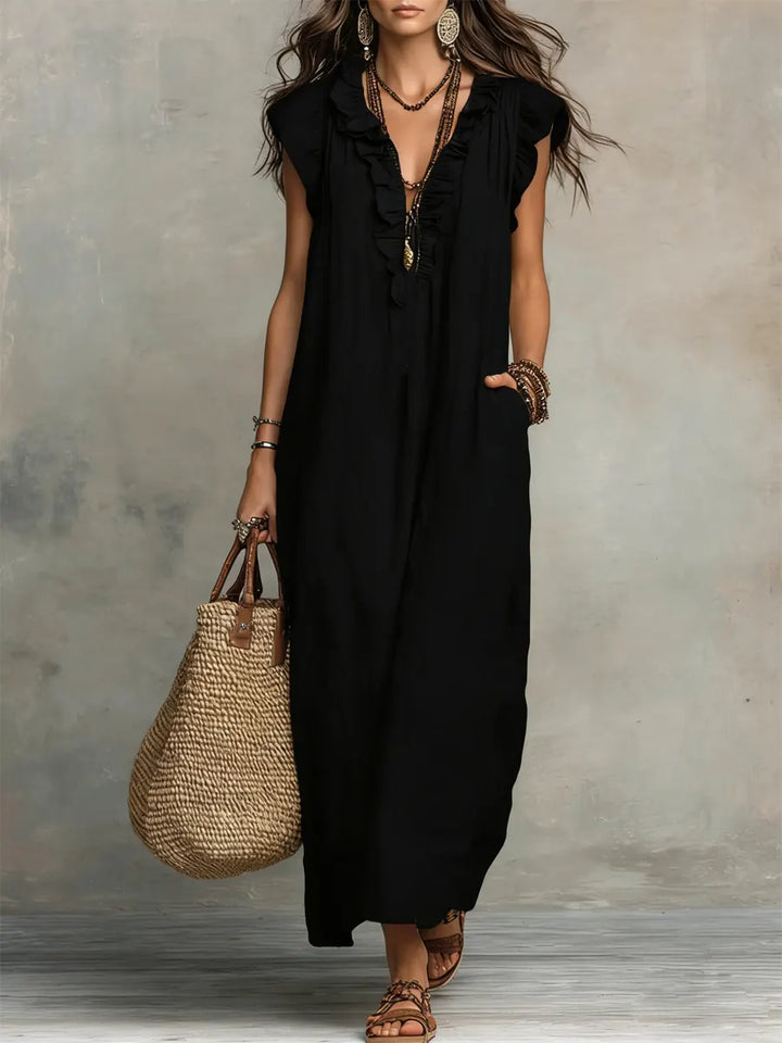 Carmella – Boho-Maxikleid aus Leinen-Baumwoll-Mix