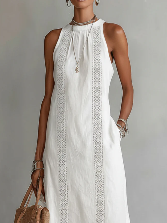 Janina – Midi-Kleid aus Leinen mit Stehkragen
