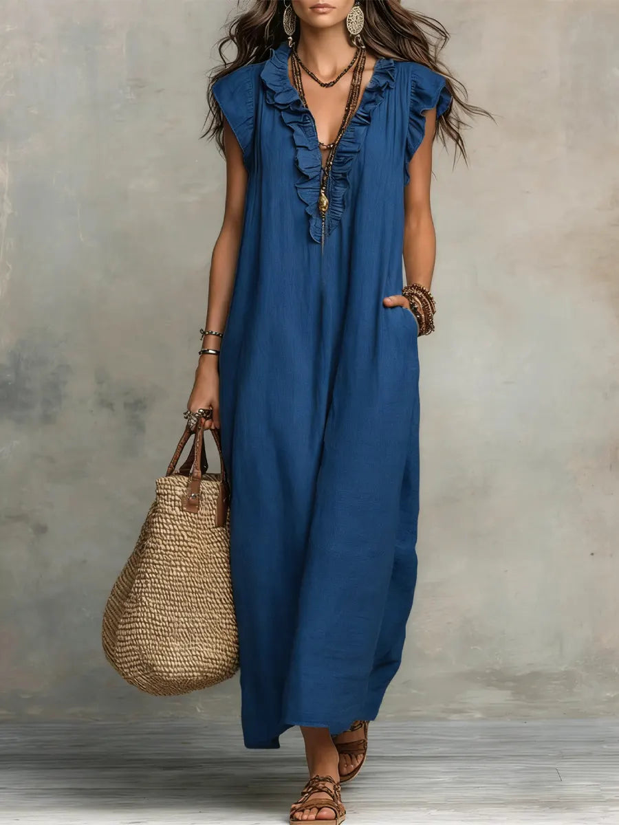 Carmella – Boho-Maxikleid aus Leinen-Baumwoll-Mix