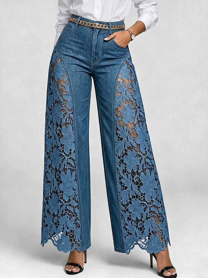 Michaela – Bestickte Jeans mit weitem Bein