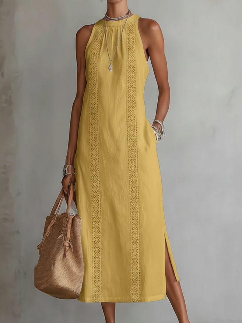Janina – Midi-Kleid aus Leinen mit Stehkragen
