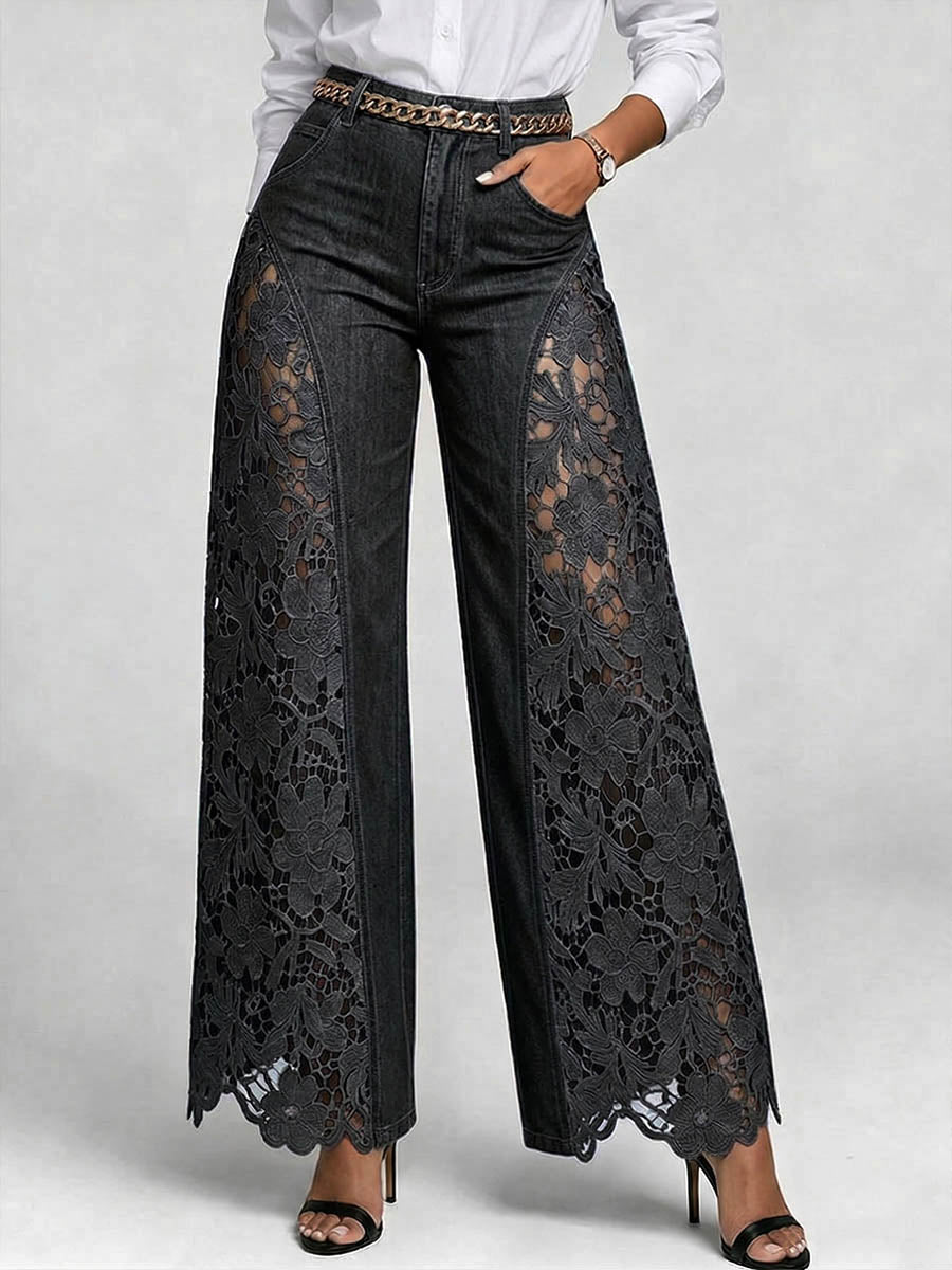 Michaela – Bestickte Jeans mit weitem Bein