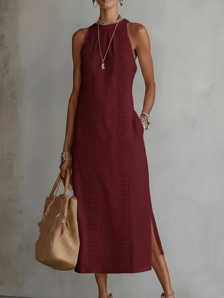 Janina – Midi-Kleid aus Leinen mit Stehkragen