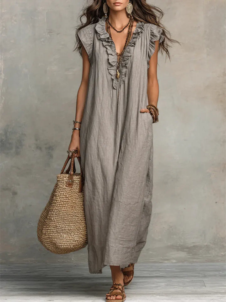 Carmella – Boho-Maxikleid aus Leinen-Baumwoll-Mix