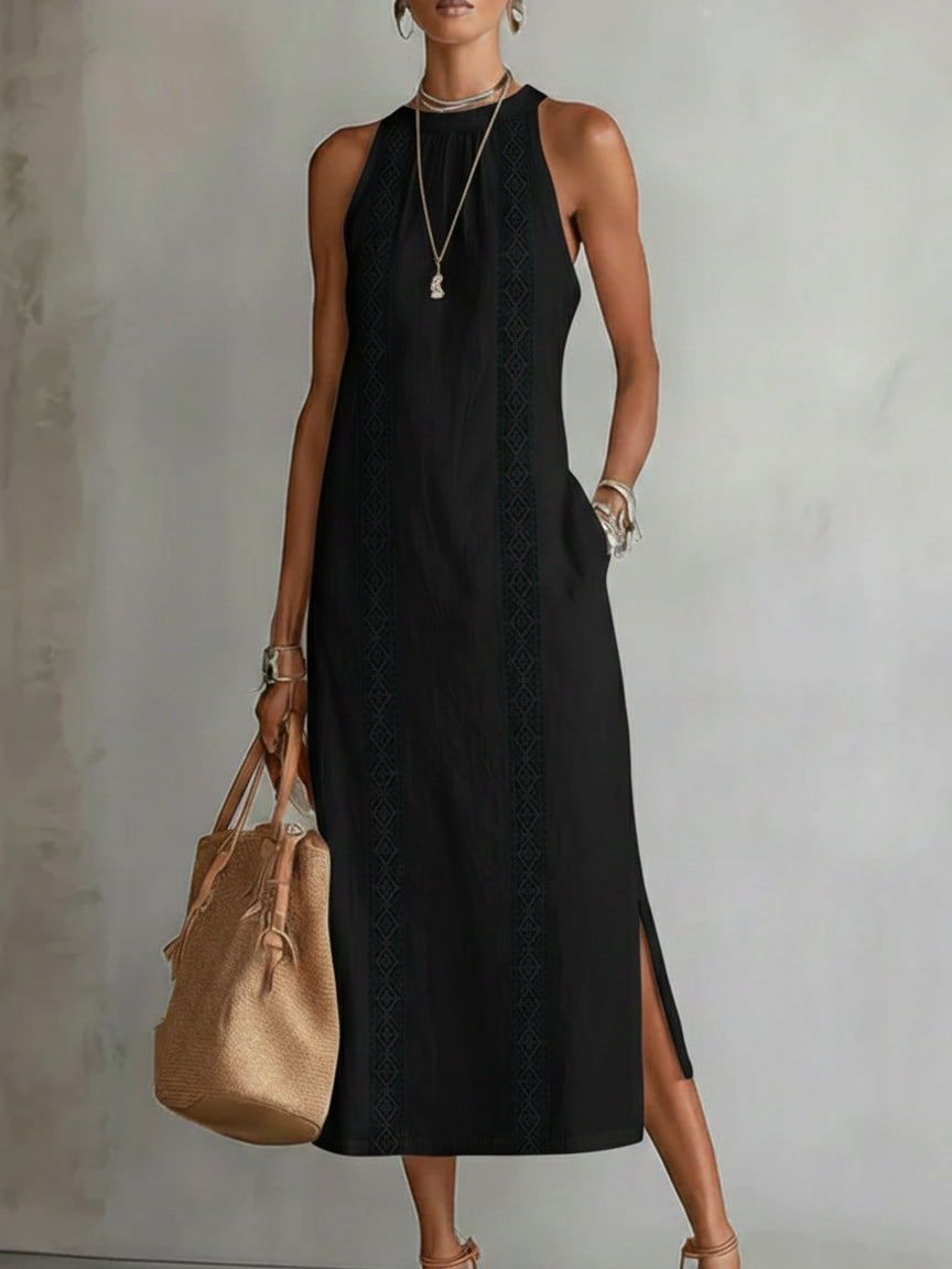 Janina – Midi-Kleid aus Leinen mit Stehkragen