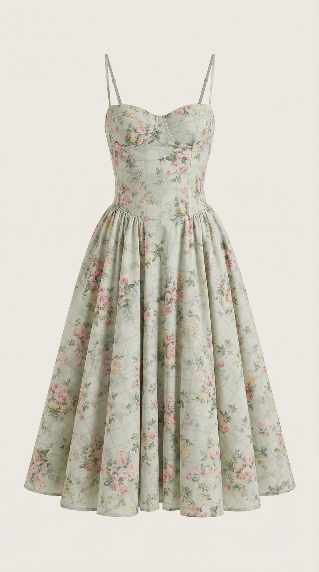 Patrice – Midikleid mit Blumenmuster und Korsett-Design