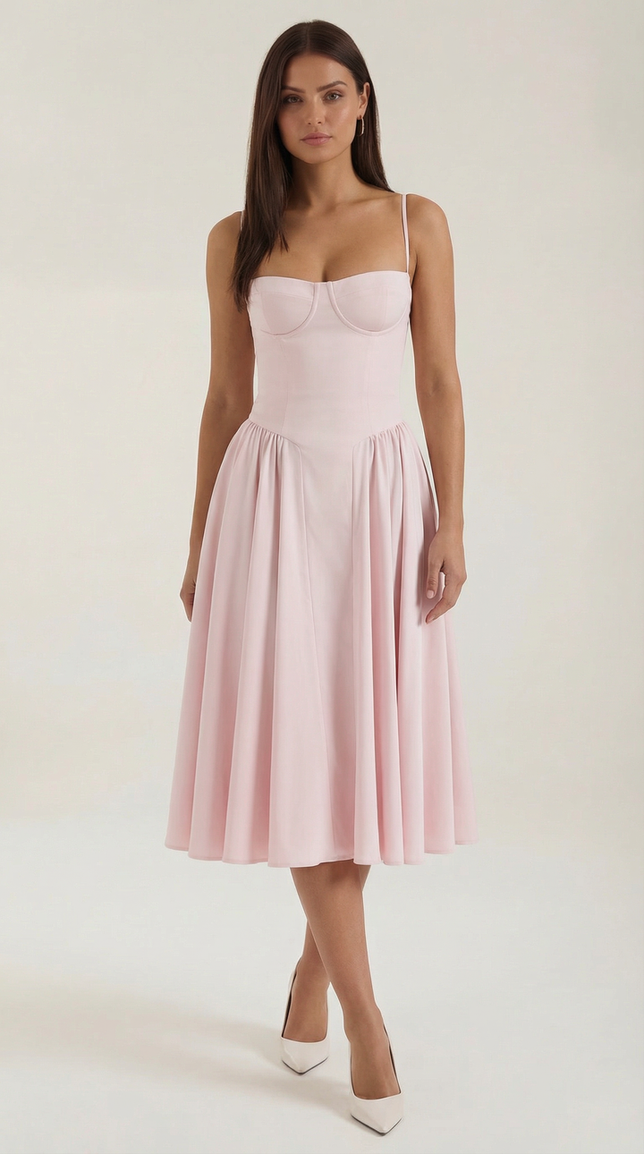 Patrice – Midikleid mit Blumenmuster und Korsett-Design