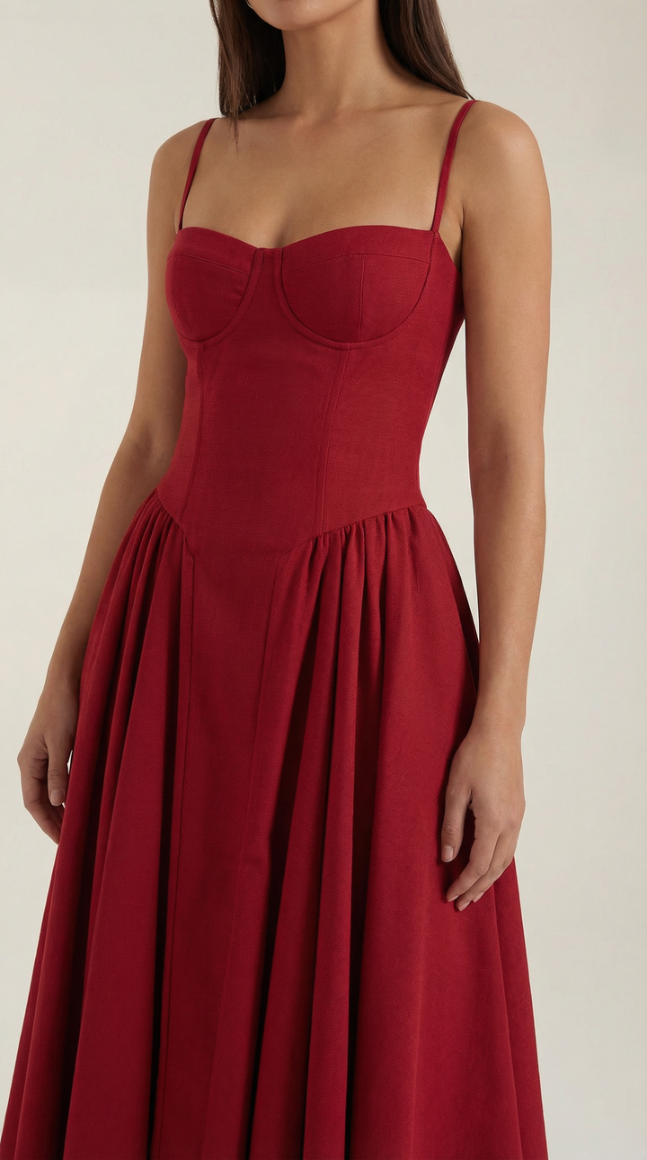 Patrice – Midikleid mit Blumenmuster und Korsett-Design