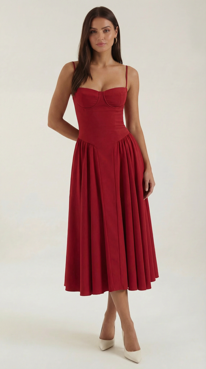 Patrice – Midikleid mit Blumenmuster und Korsett-Design