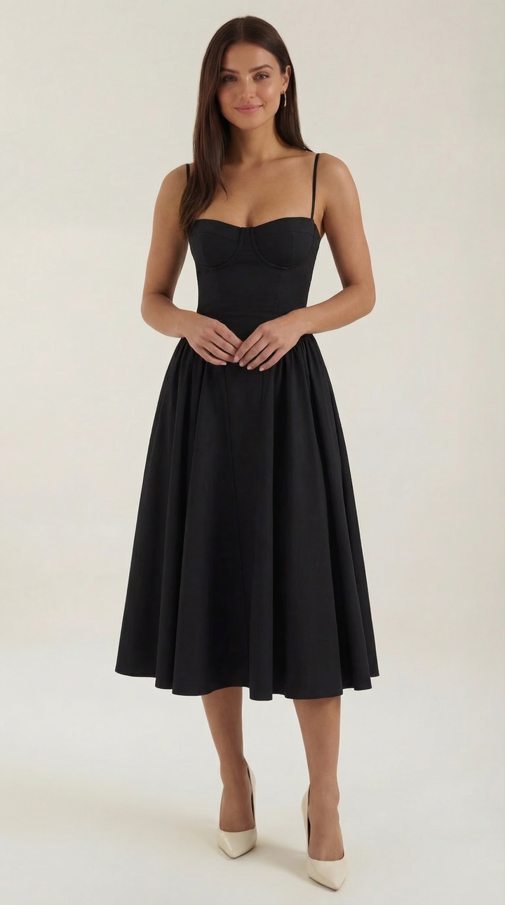 Patrice – Midikleid mit Blumenmuster und Korsett-Design