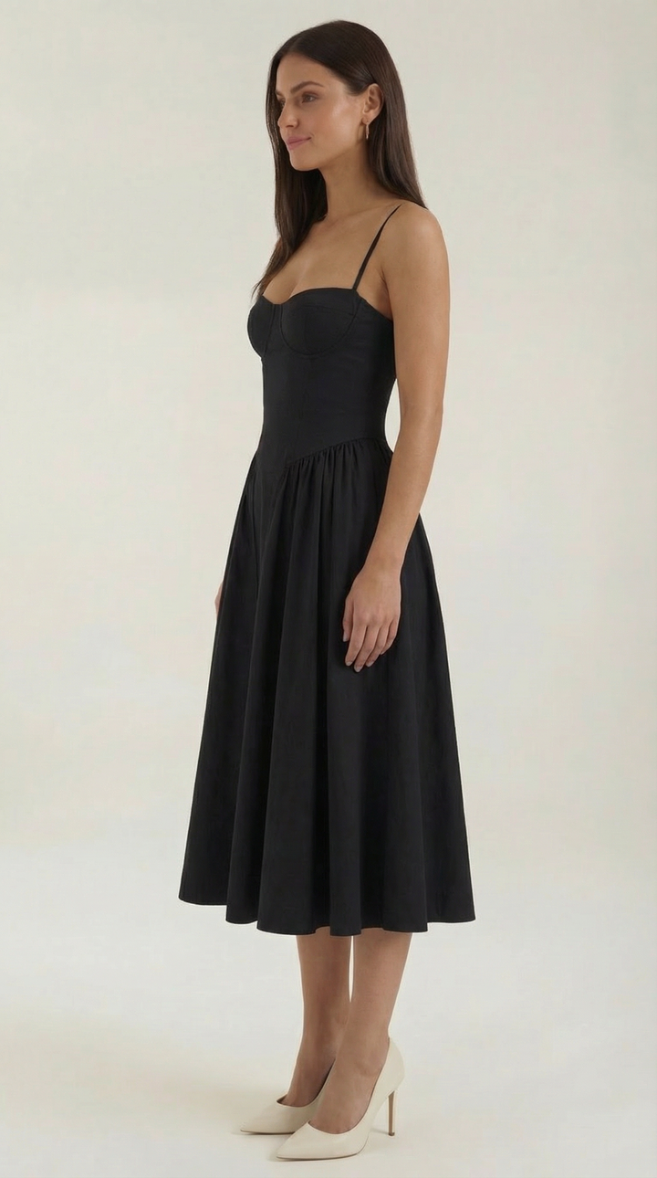 Patrice – Midikleid mit Blumenmuster und Korsett-Design