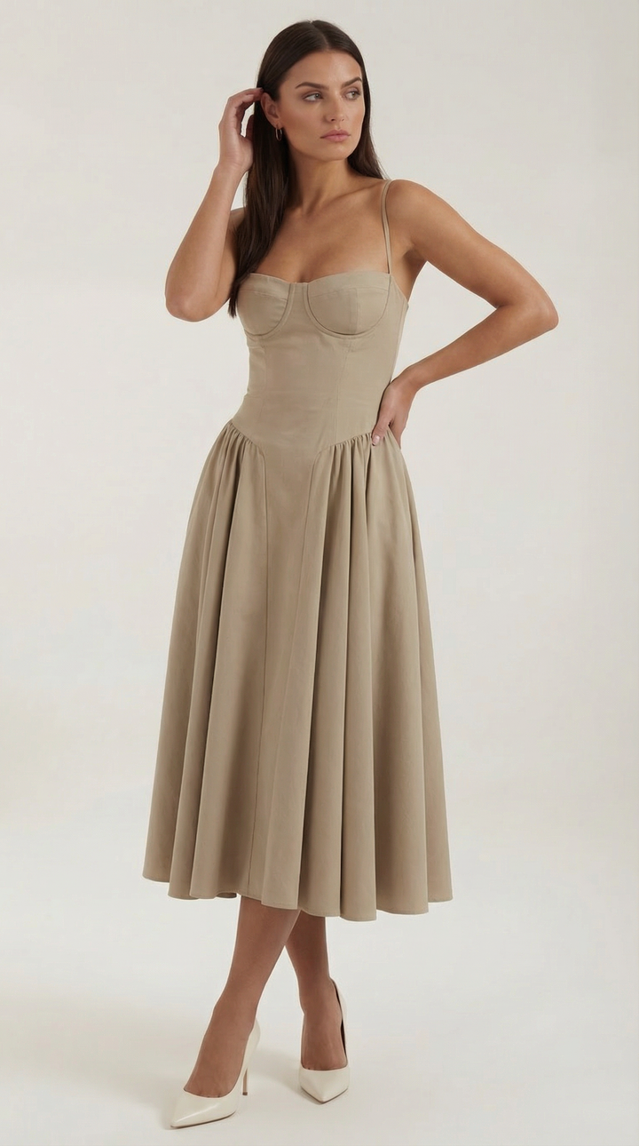 Patrice – Midikleid mit Blumenmuster und Korsett-Design