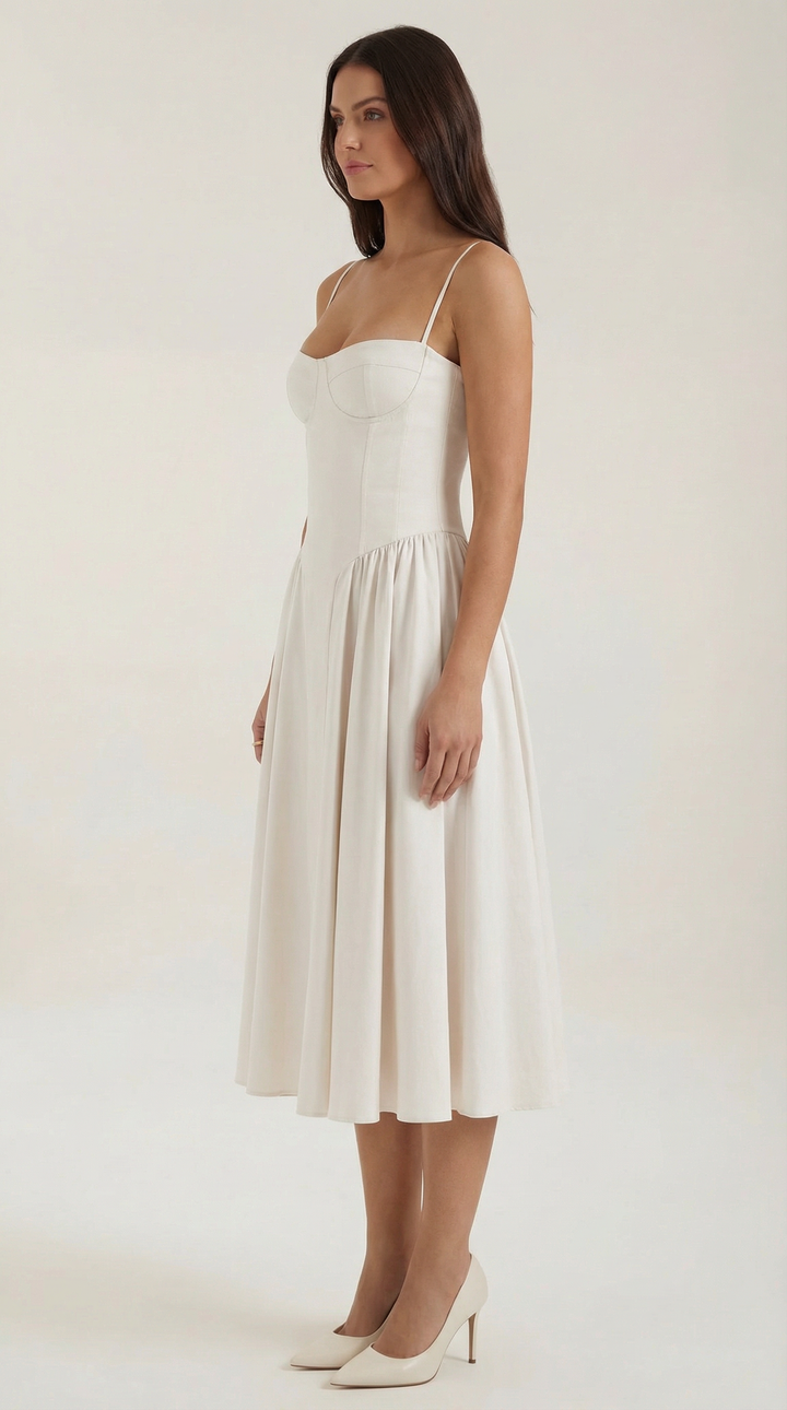 Patrice – Midikleid mit Blumenmuster und Korsett-Design