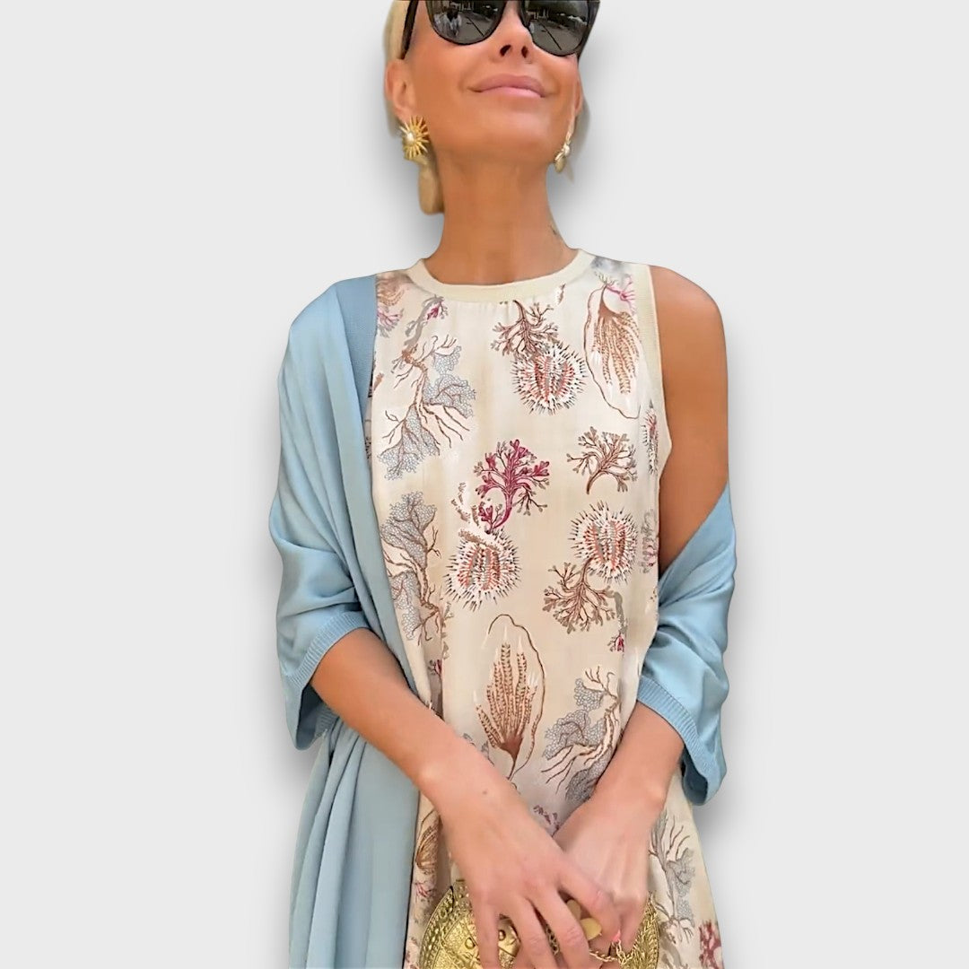 Vera – Fließendes Maxikleid mit Pastell-Cardigan