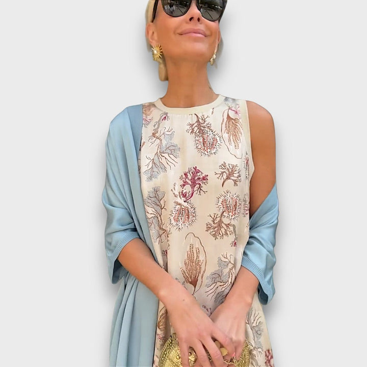 Vera – Fließendes Maxikleid mit Pastell-Cardigan