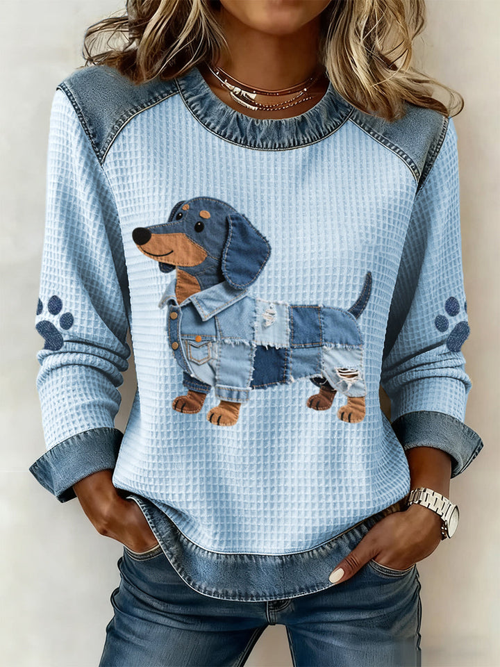 Asha – Langarmshirt aus Patchwork-Denim