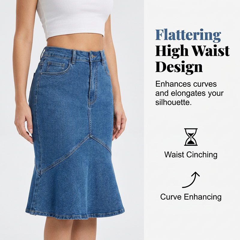 Sia – Hoch taillierter Denim-Midirock