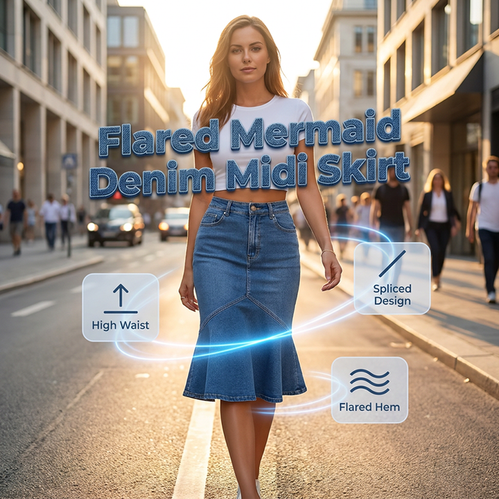 Sia – Hoch taillierter Denim-Midirock