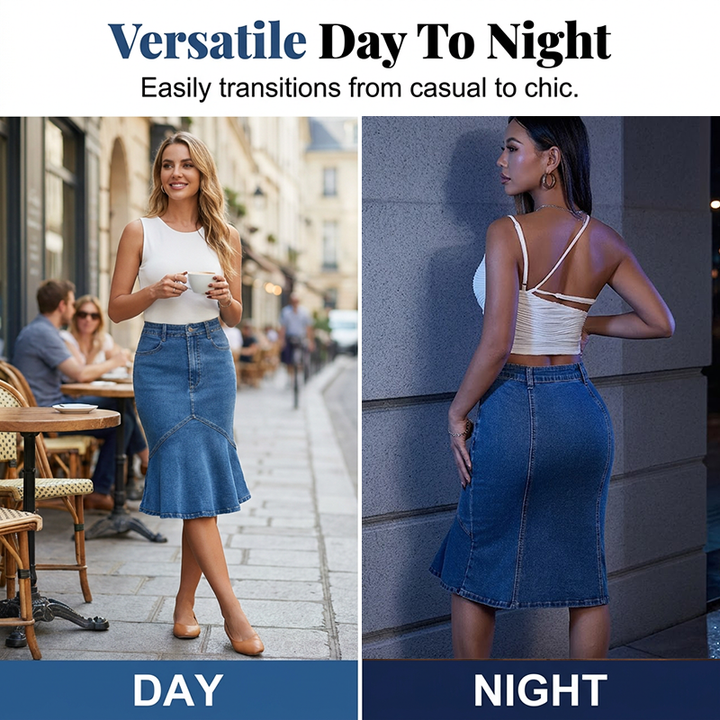 Sia – Hoch taillierter Denim-Midirock